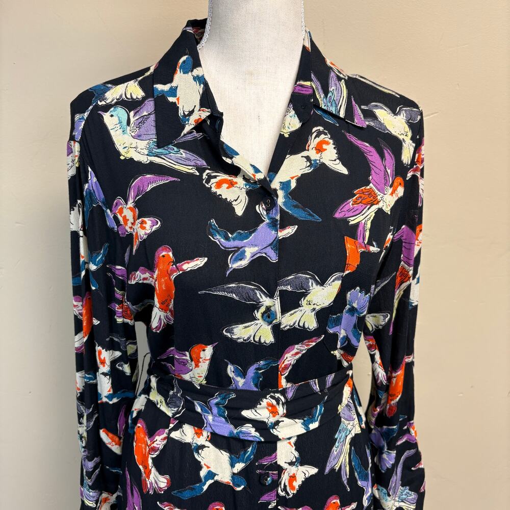Anthropologie Maeve Martina Songbird Midi Shirt Dress Tie Belt Size 8 - Picture 3 of 9